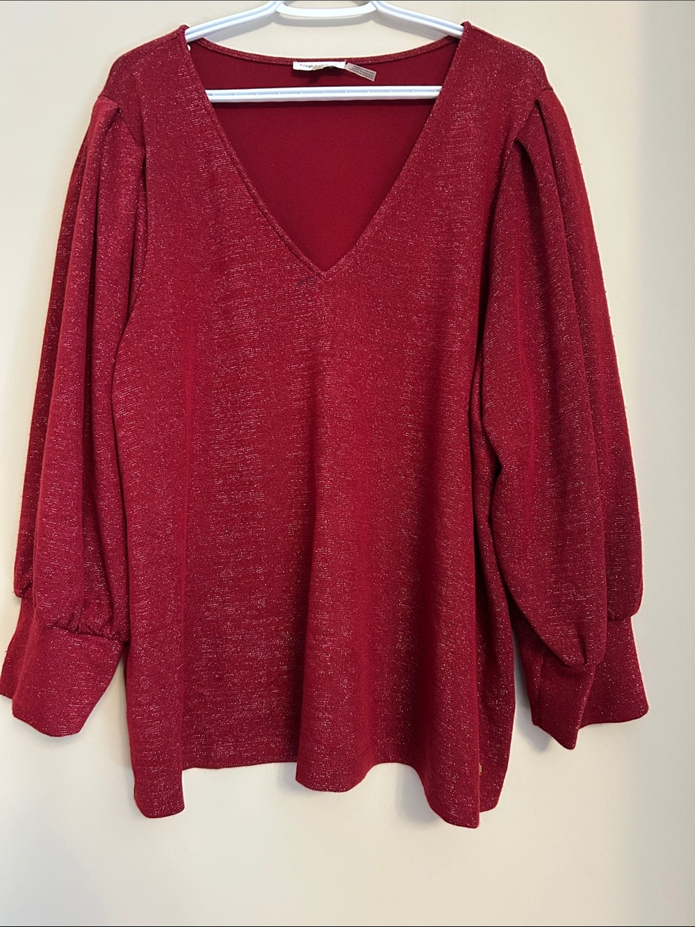 Calvin Klein Metallic Sparkle Red V-Neck Pullover Sweater size 2X VG condition